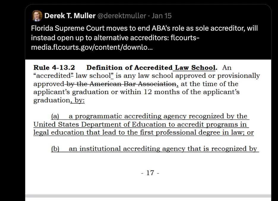 Florida And Texas Break From ABA On Law School Accreditation (And What Banning Plato Has To Do With It)