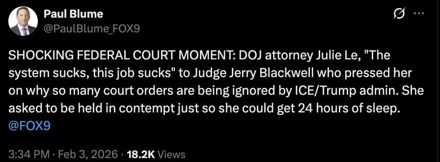 DOJ Lawyer Asks To Be Held In Contempt So She Can Sleep